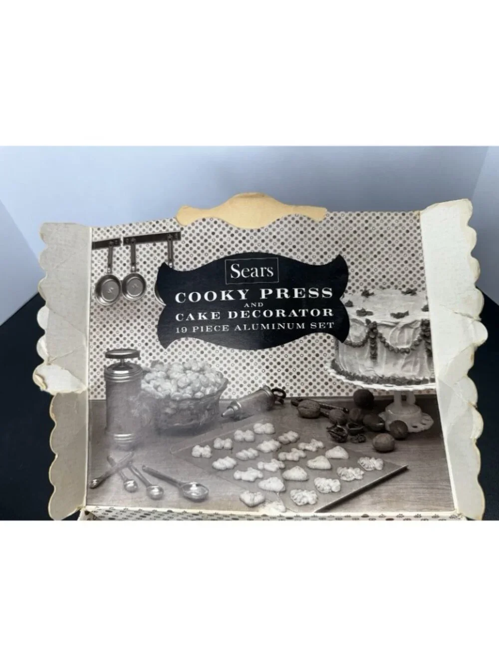 Vintage 1950s Sears Cooky Press Cake Decorator Set Copper Aluminum Boxed